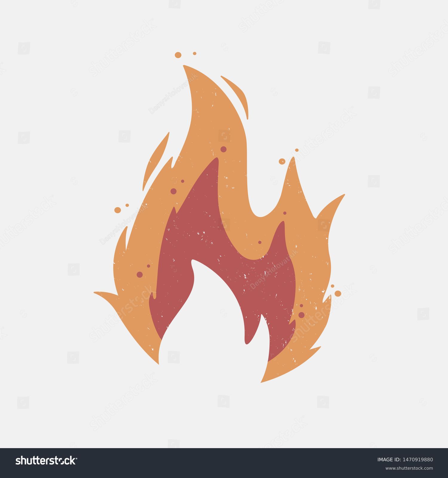 Fire flame icon with grunge texture. Vintage hipster fire flame logo, label, badge. Vector illustration. #1470919880