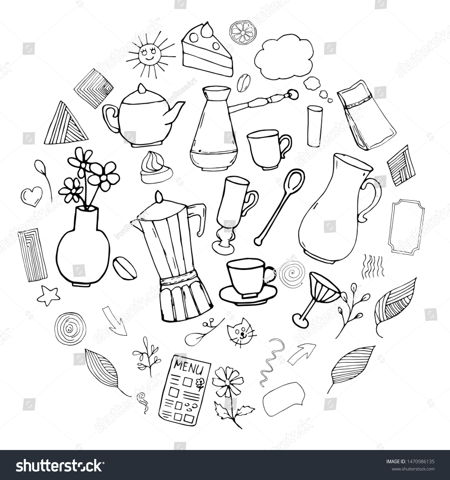 Coffee and Tea time clipart, 44 elements. Hand - Royalty Free Stock ...