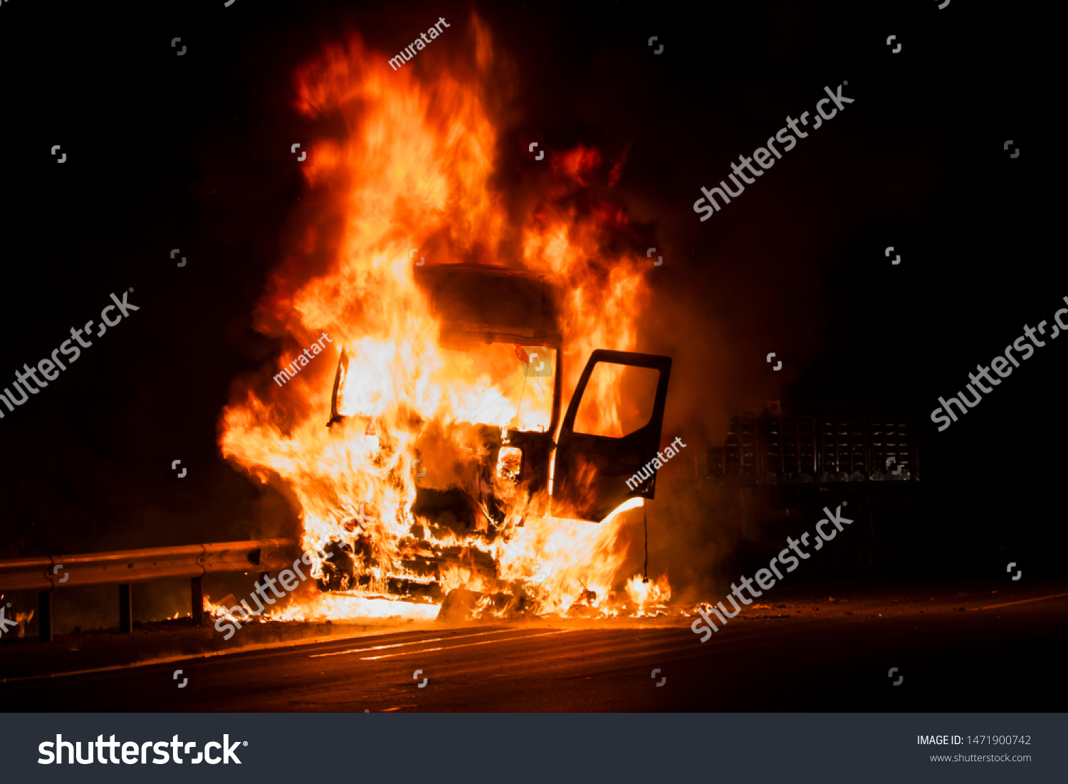 Burning truck on the highway #1471900742