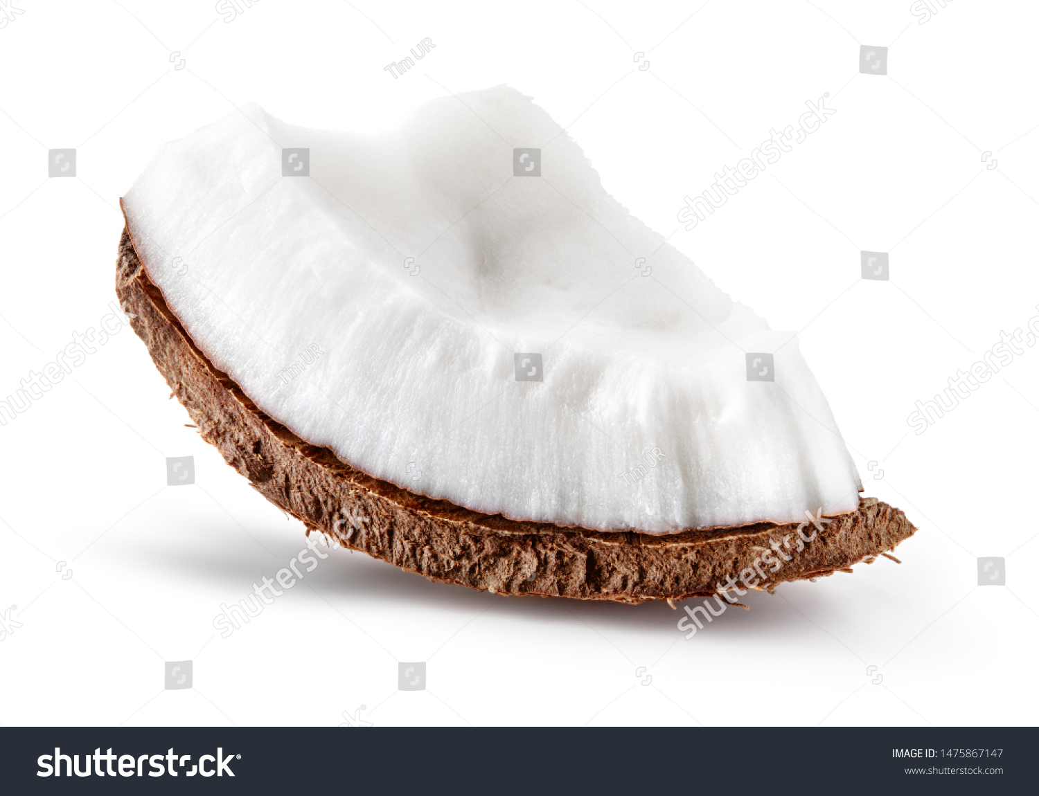 Coconut slice front view. Coconut piece side view isolated. Coco on white. #1475867147