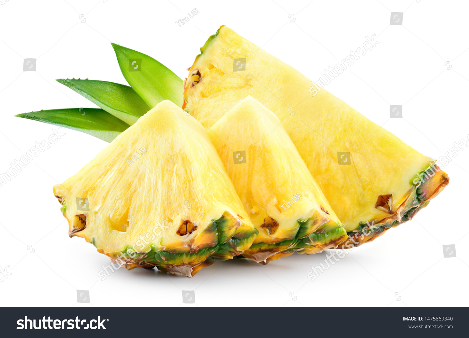 Pineapple slices with leaves. Pineapple isolate. Cut pineapple on white. #1475869340