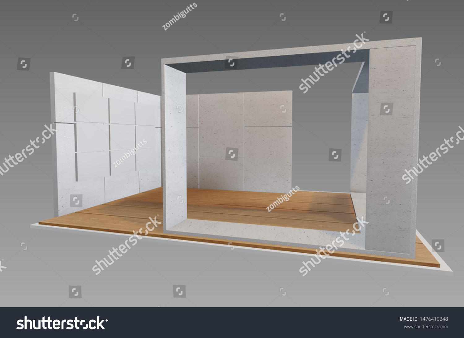 Plain white exhibition stand 3d illustration used for mock-ups and branding #1476419348