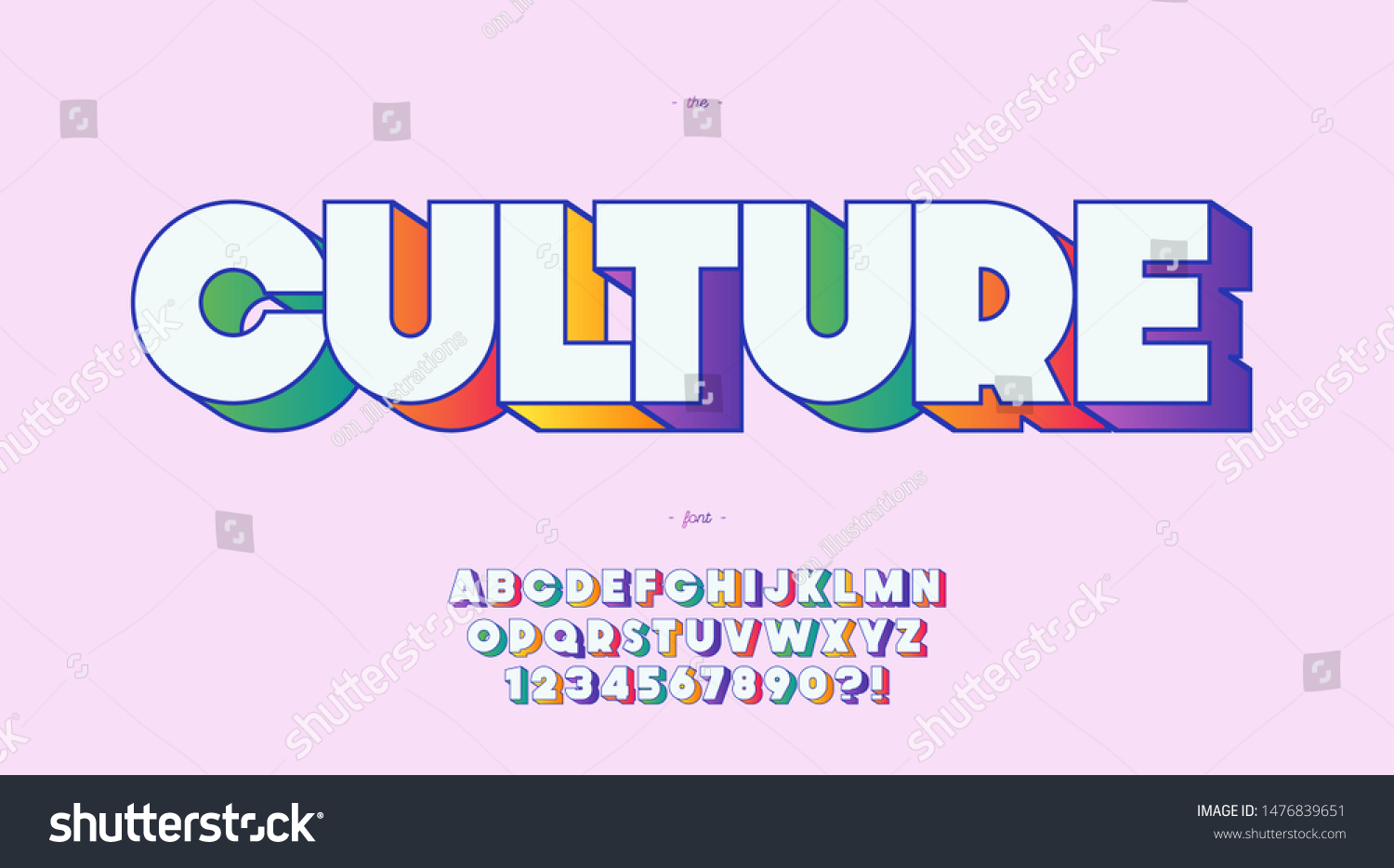 Vector Culture Font 3d Bold Color Style Trendy Royalty Free Stock