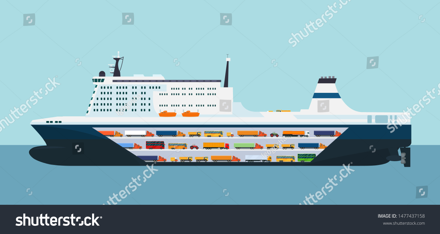 Roro carrier ship isolated. Vector flat style - Royalty Free Stock ...