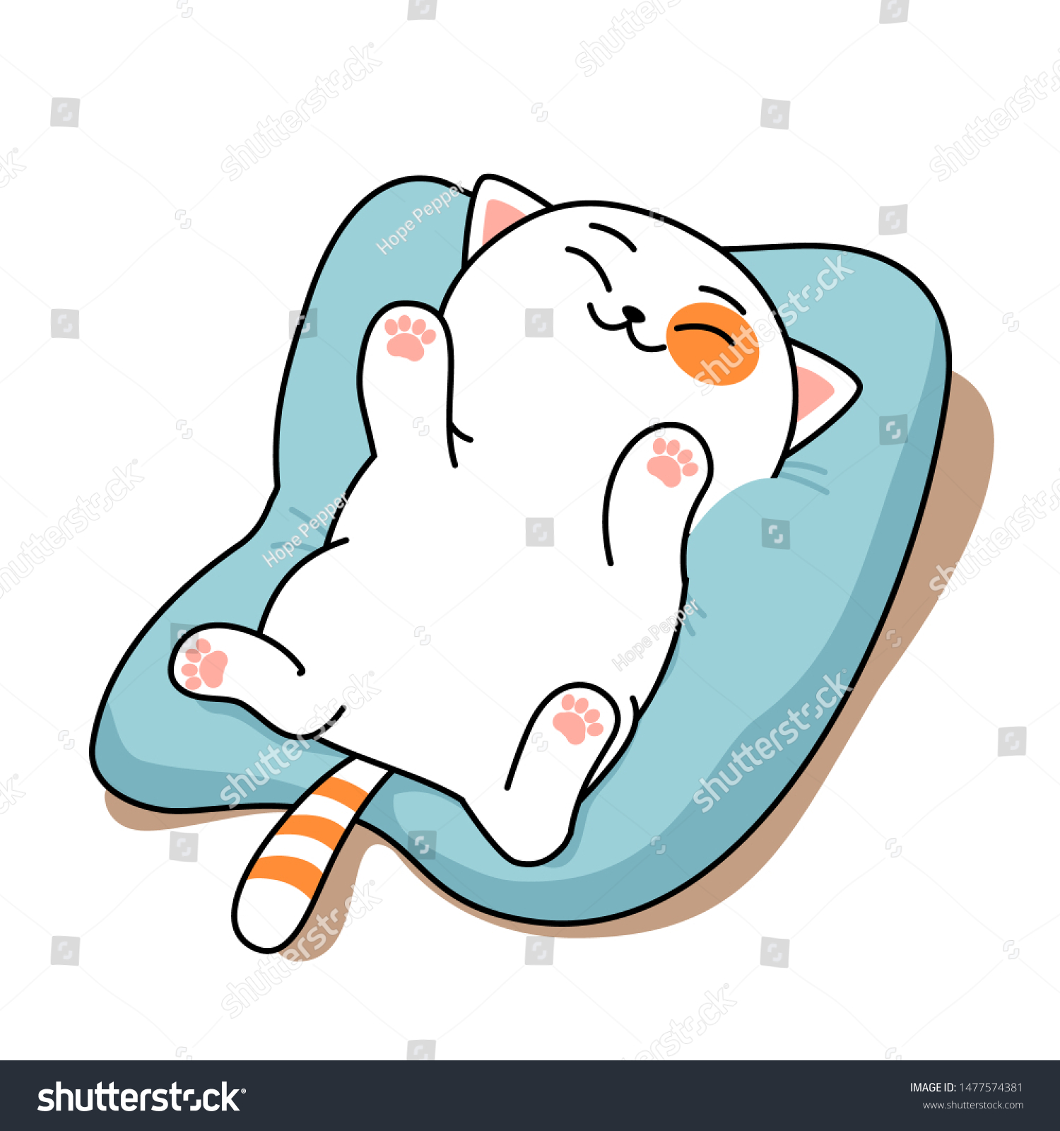 Vector illustration of a cute cartoon cat lying - Royalty Free Stock ...