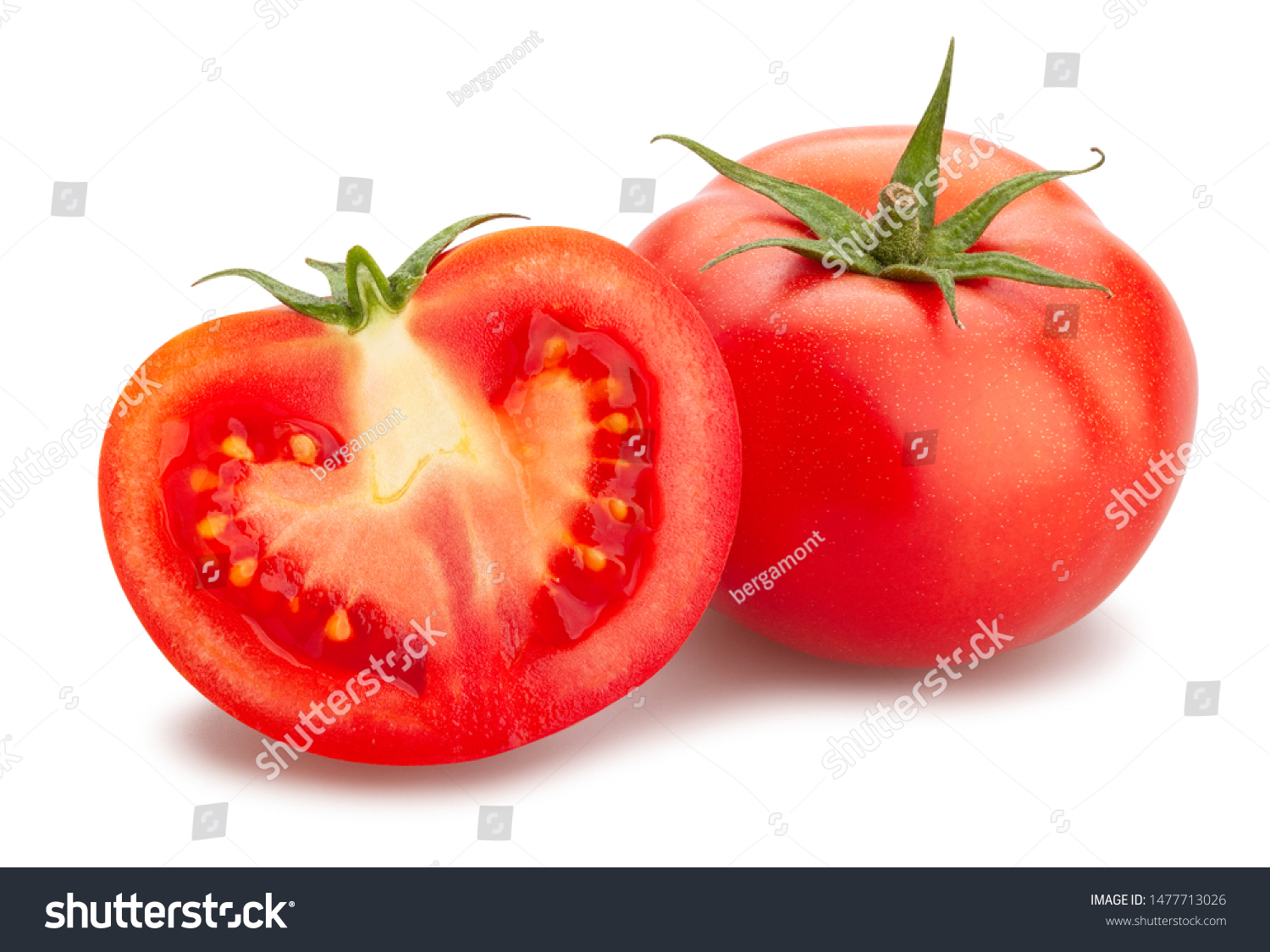 sliced pink tomato path isolated on white #1477713026