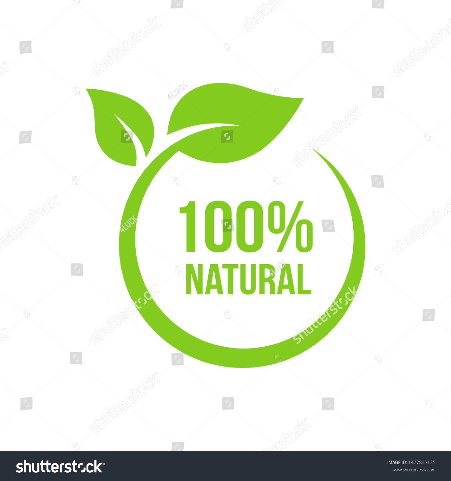 Natural leaf icon. 100% naturals vector image #1477845125