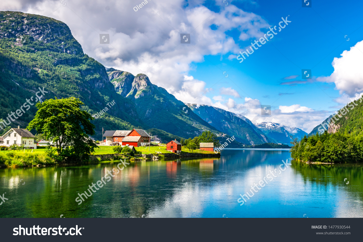 Amazing nature view with fjord and mountains. Beautiful reflection. Location: Scandinavian Mountains, Norway. Artistic picture. Beauty world. The feeling of complete freedom #1477930544