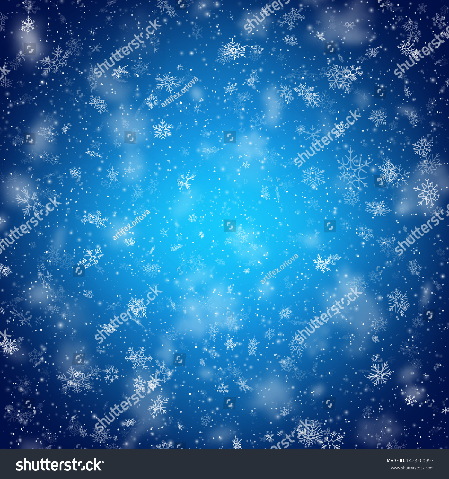 Christmas template with white blurred and clear snowflakes on blue background. EPS 10 #1478200997