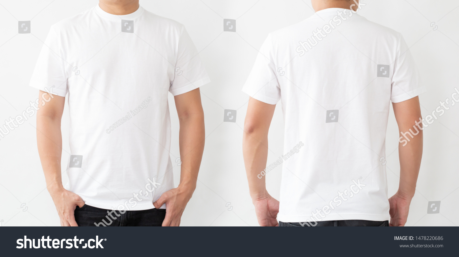 White T-Shirt front and back, Mockup template for design print #1478220686