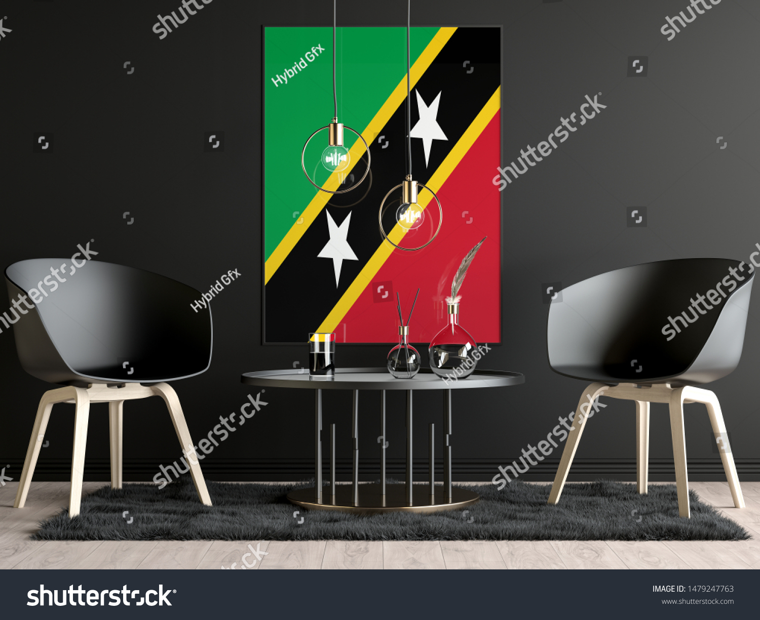 Saint Kitts and Nevis Flag in Room, Saint Kitts and Nevis Flag in Photo Frame #1479247763