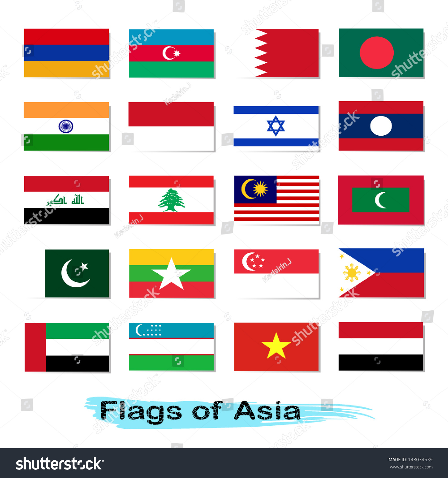 Flags vector of Asia - Royalty Free Stock Vector 148034639 - Avopix.com