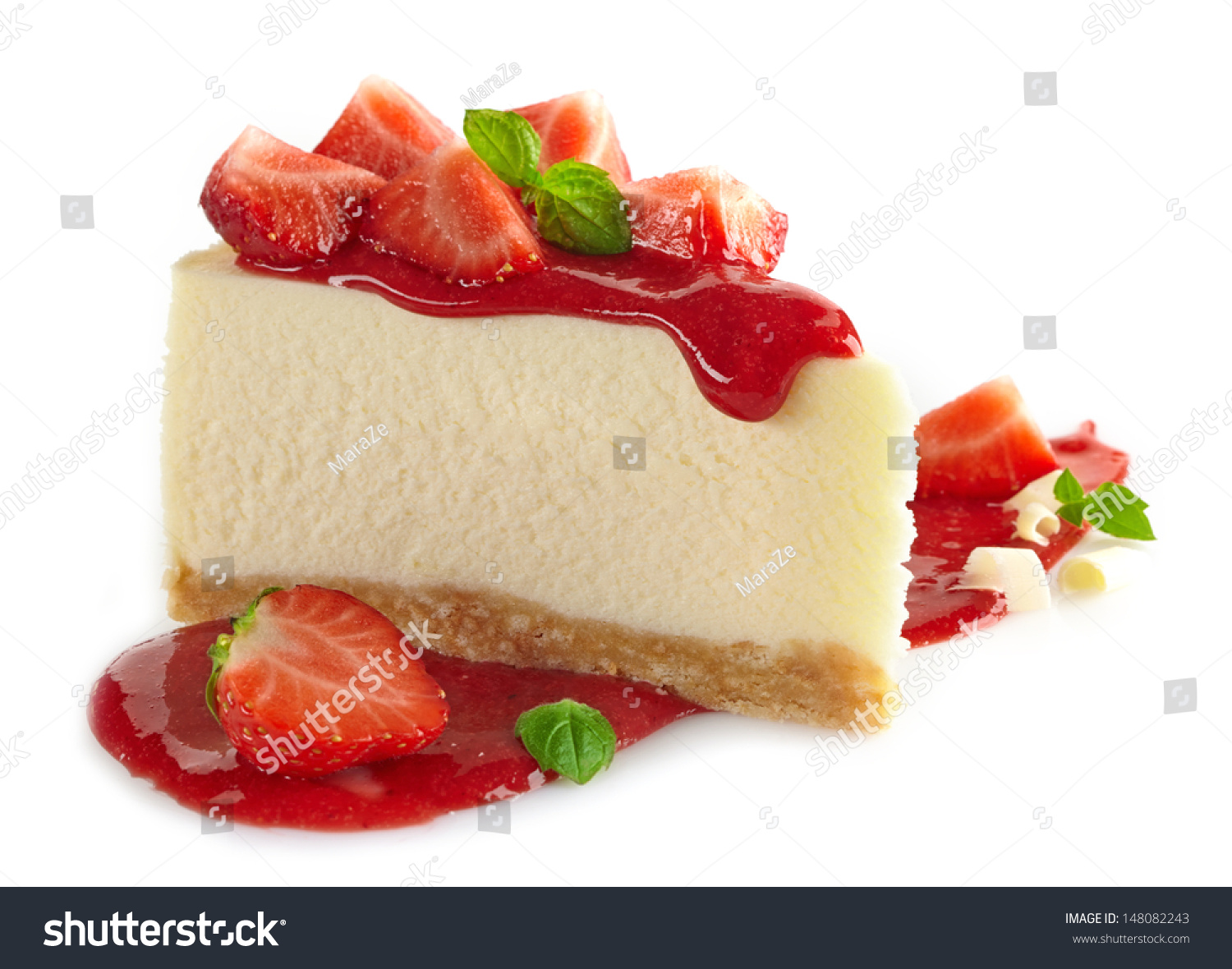strawberry cheesecake and fresh berries isolated on white background #148082243