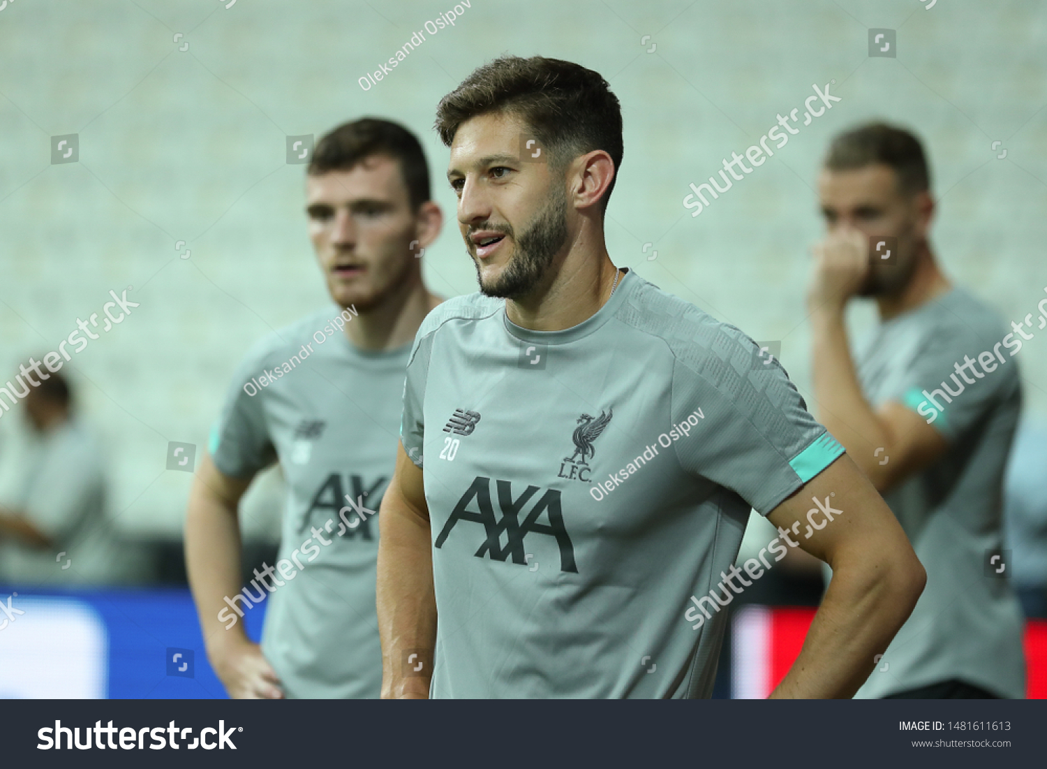 AUGUST 13, 2019 - ISTANBUL, TURKEY: Adam Lallana beautiful portrait. Liverpool FC players warming up on the field. 2019 UEFA Super Cup. Liverpool FC pre-match training #1481611613