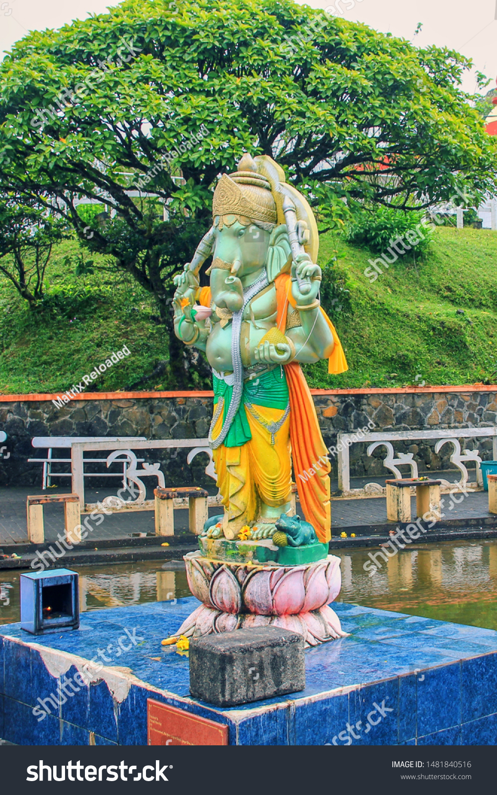 Ganesha Statue at famous Hindu temple at Grand Bassin lake, Mauritius,Africa #1481840516