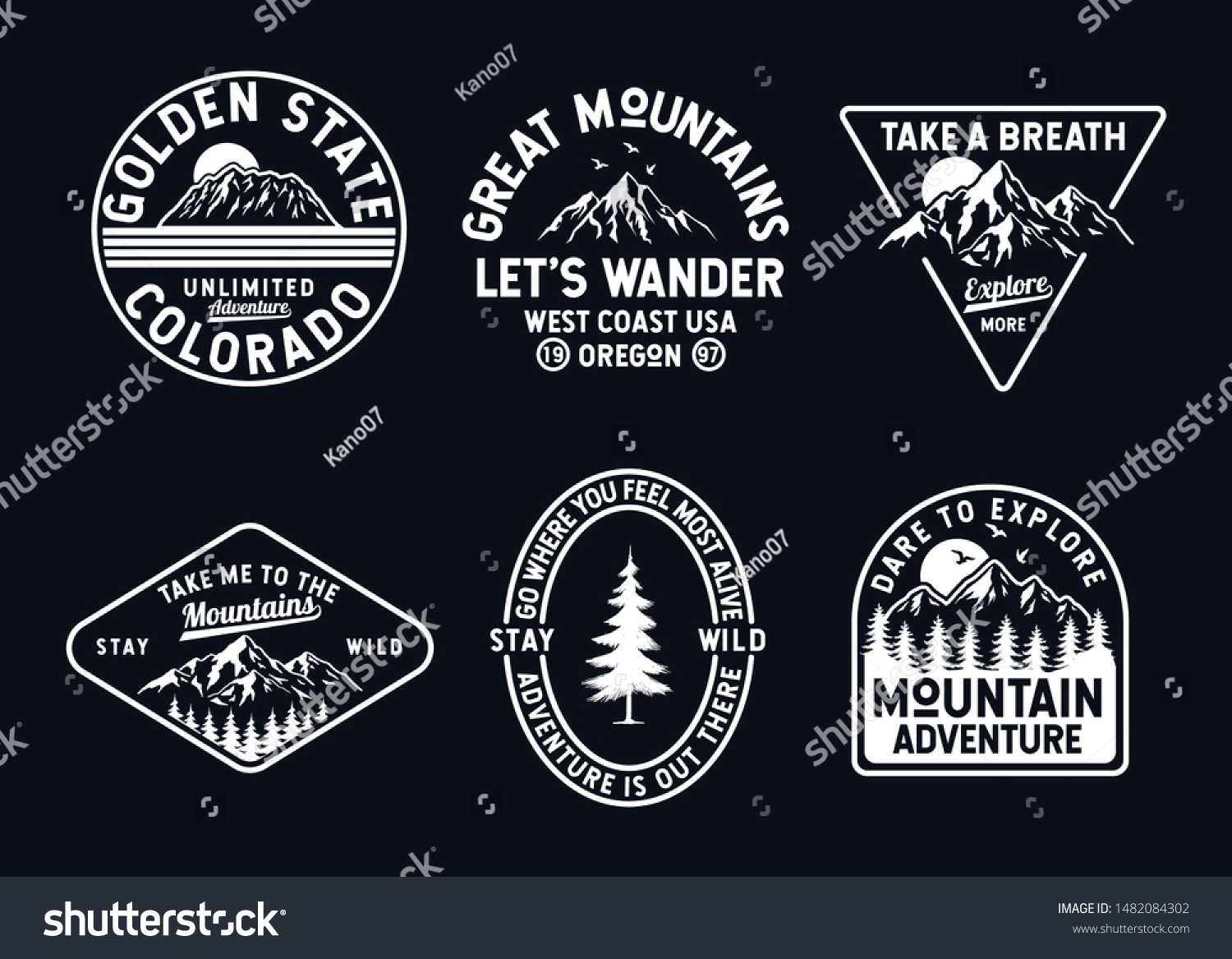 Vector set of wilderness and nature exploration vintage logos, emblems, silhouettes, patches and design elements #1482084302