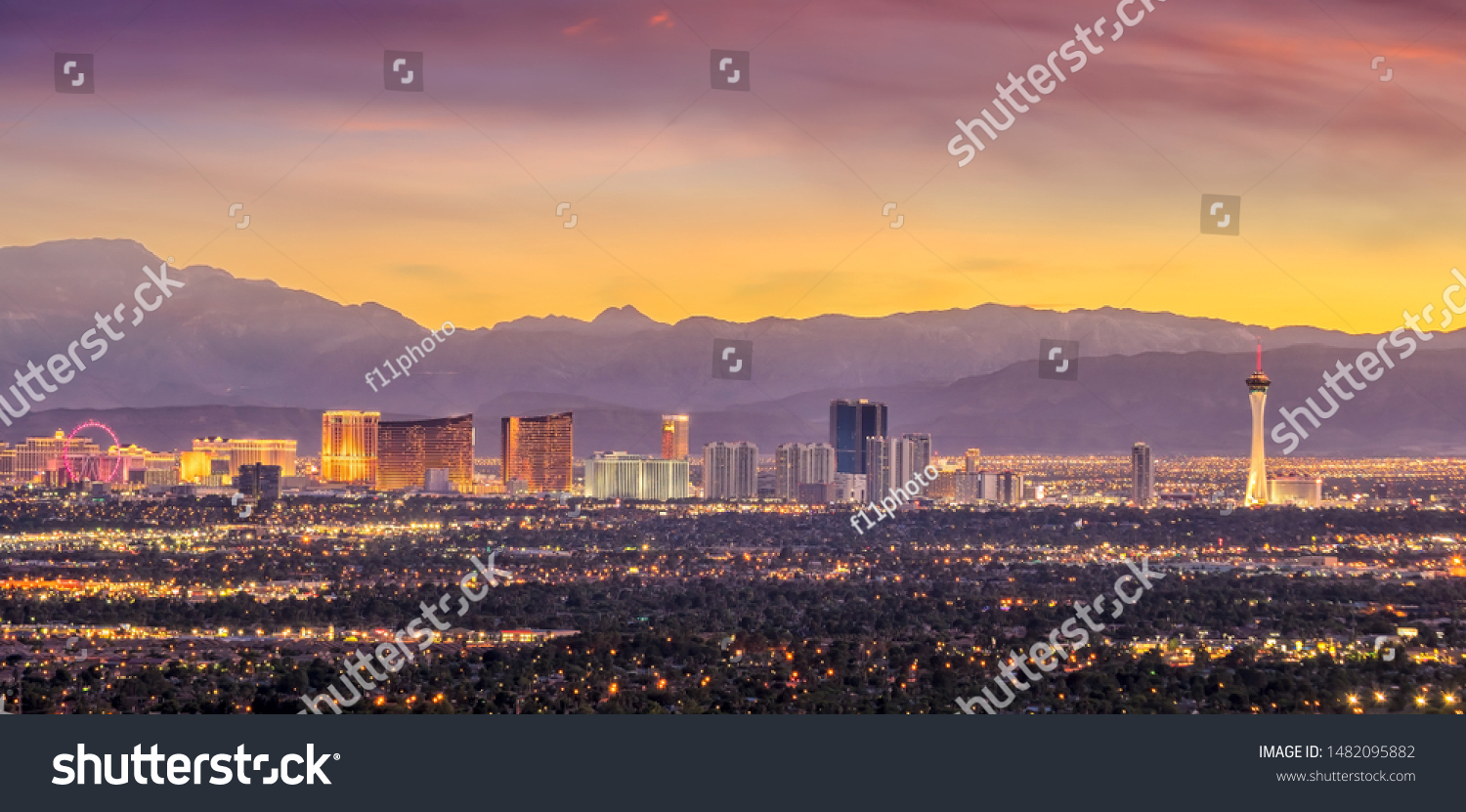 Panorama cityscape view of Las Vegas at sunset in Nevada, United States of America #1482095882