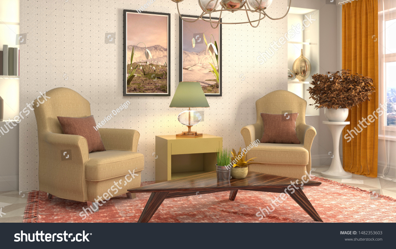 interior with chair. 3d illustration. #1482353603