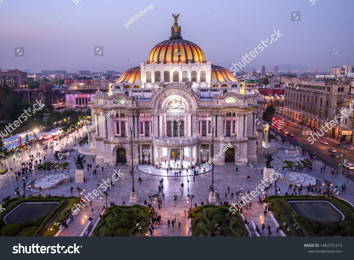 Mexico City, Mexico - 12/18/2018: Overlooking Palacio de Bella Artes #1482731213