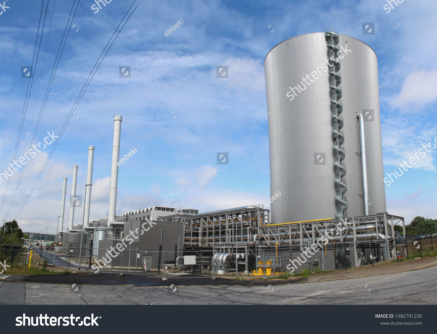 modern gas-fired power plant with large heat accumulator #1482741236