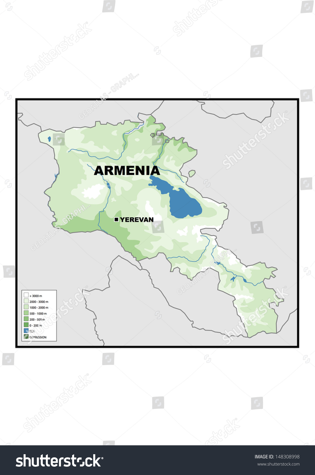 Physical map of Armenia - Royalty Free Stock Photo 148308998 - Avopix.com