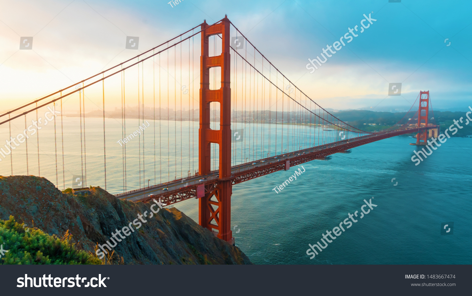 San Francisco's Golden Gate Bridge at sunrise from Marin County #1483667474