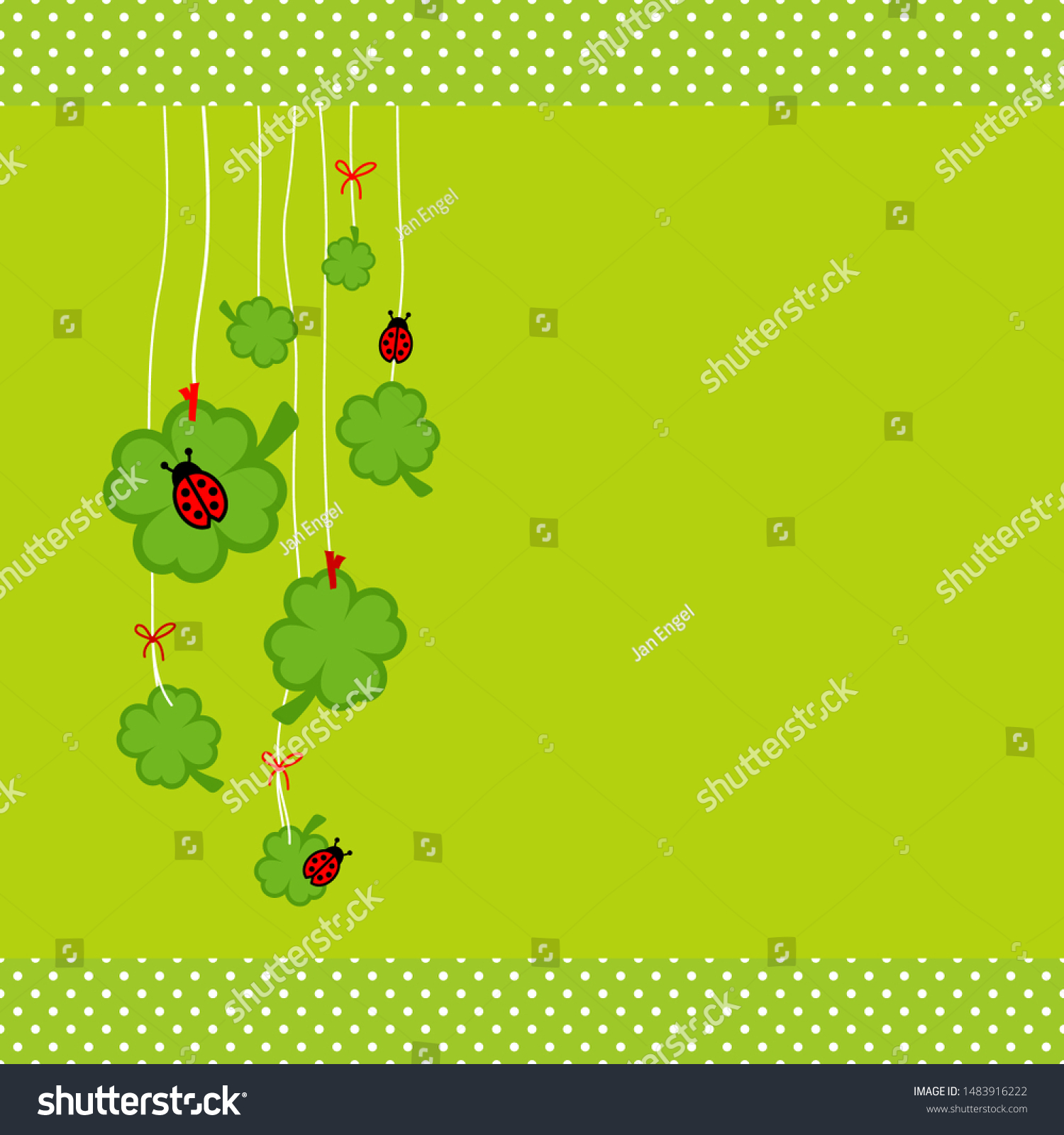Left Hanging Shamrocks And Ladybugs Dots Border Green #1483916222