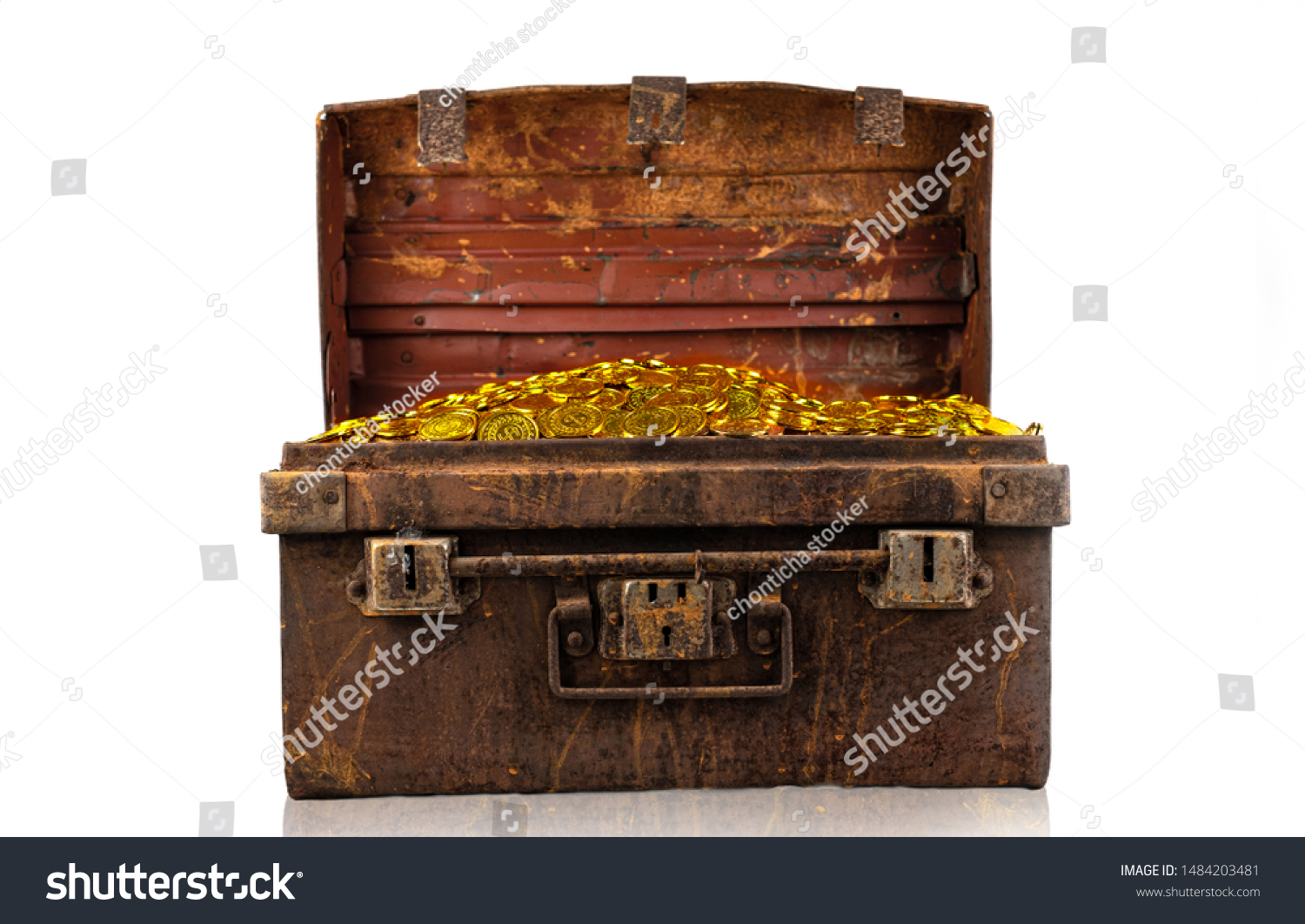 Stacking gold coin in treasure stack at white background #1484203481