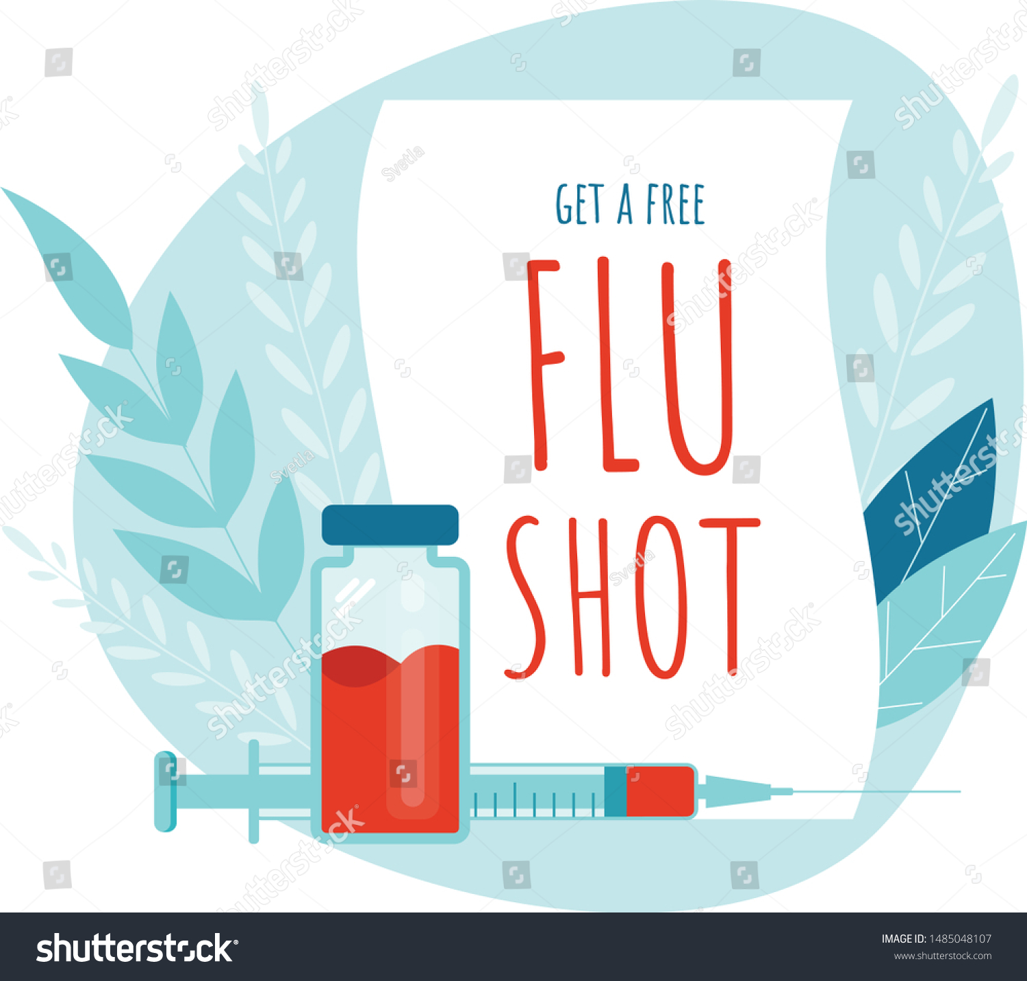 Vaccination. Get a free Flu Shot. Medical poster. Health care. Vector medicine  #1485048107