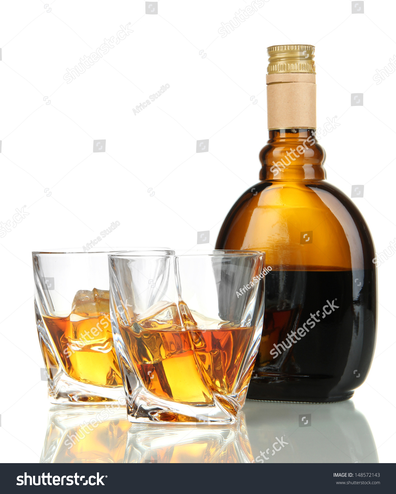 Glasses of whiskey with bottle, isolated on white #148572143