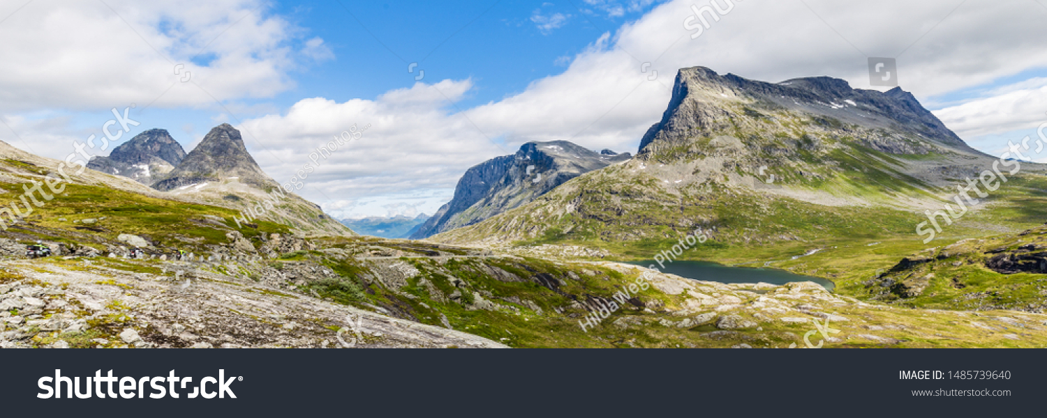 Norwegian mountain landscape along national scenic route Geiranger Trollstigen More og Romsdal county in Norway #1485739640
