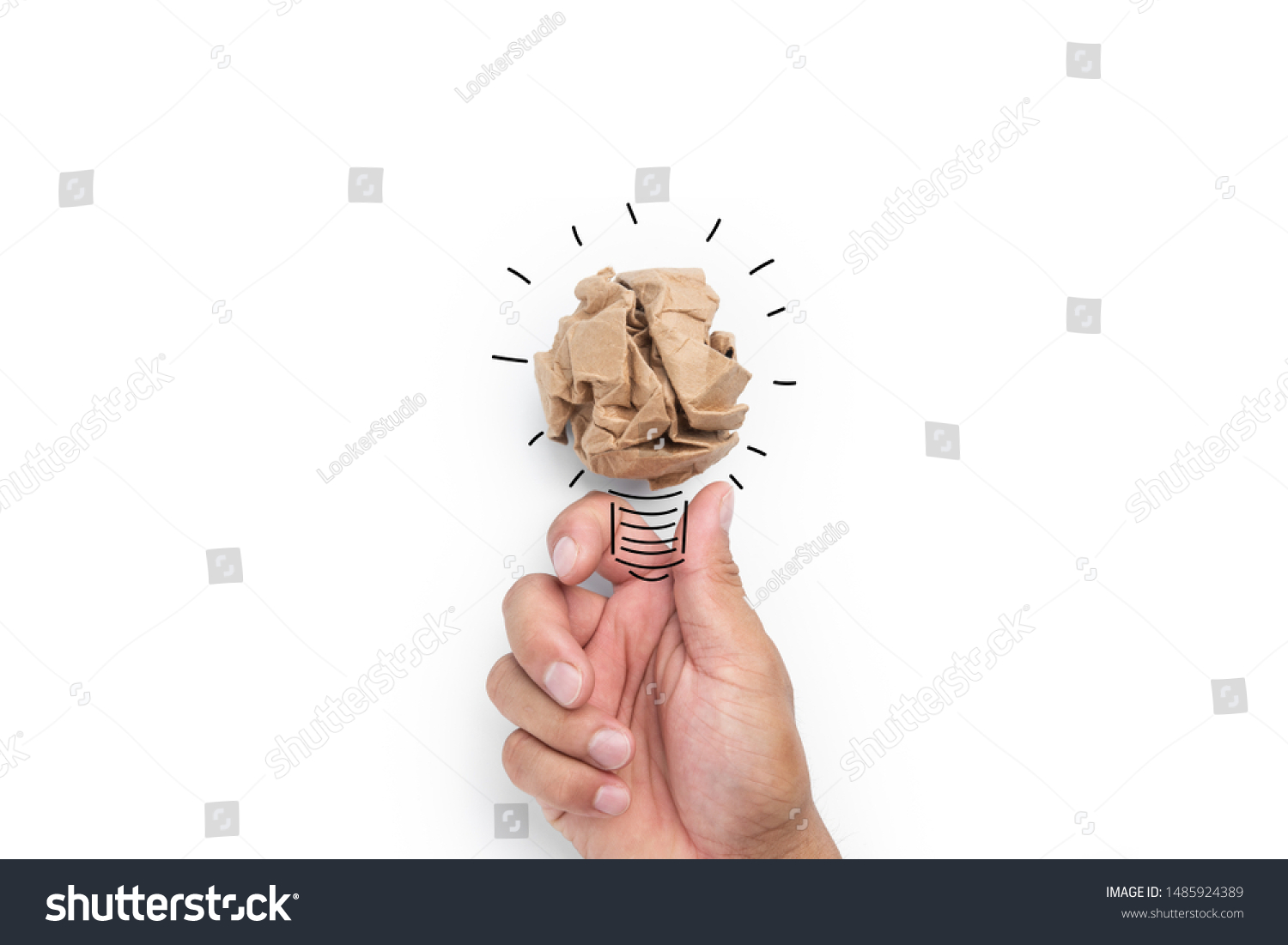 Creative idea. New idea, innovation and solution concepts.hand holding  lightbulb on white background.Business solution,planning ideas.glowing contents #1485924389