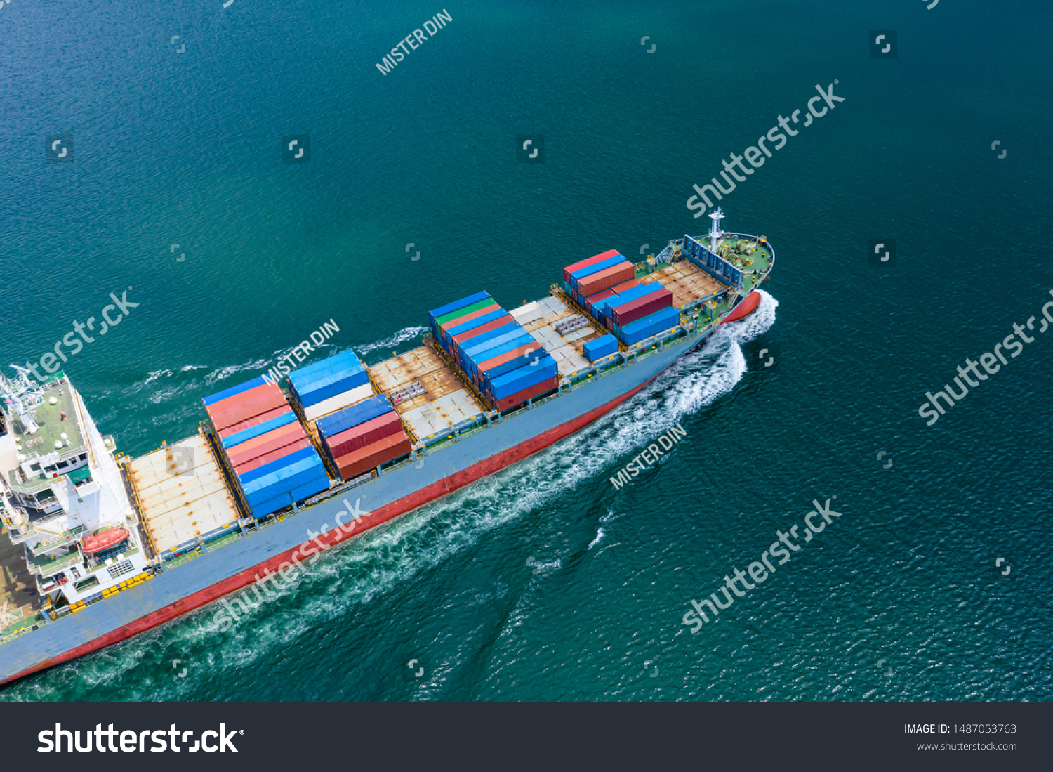 transportation business cargo containers logistics shipping service import and export international by the sea  aerial view from drones camera #1487053763