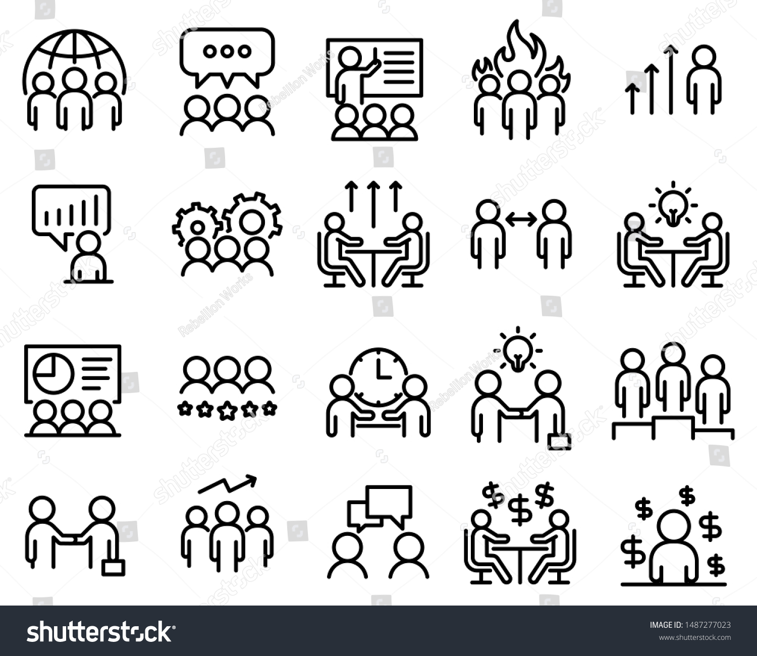 Set of meeting icons, such as seminar, classroom, team, conference, work, classroom #1487277023