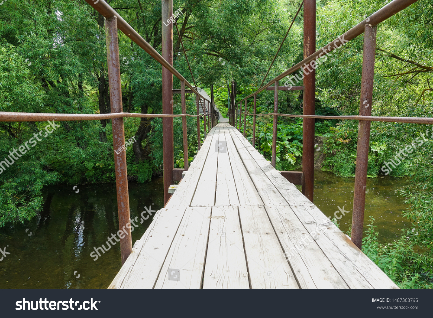 Suspension bridge, Crossing the river, ferriage in the woods #1487303795