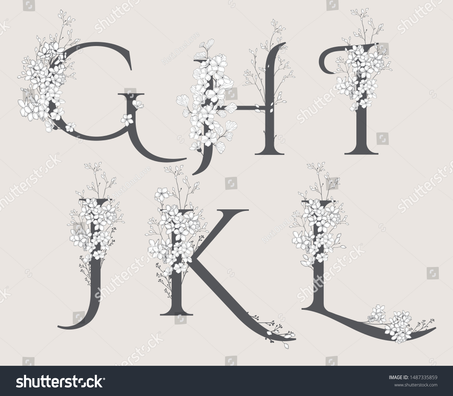 Vector Hand Drawn Floral Alphabet Monograms Or - Royalty Free Stock ...