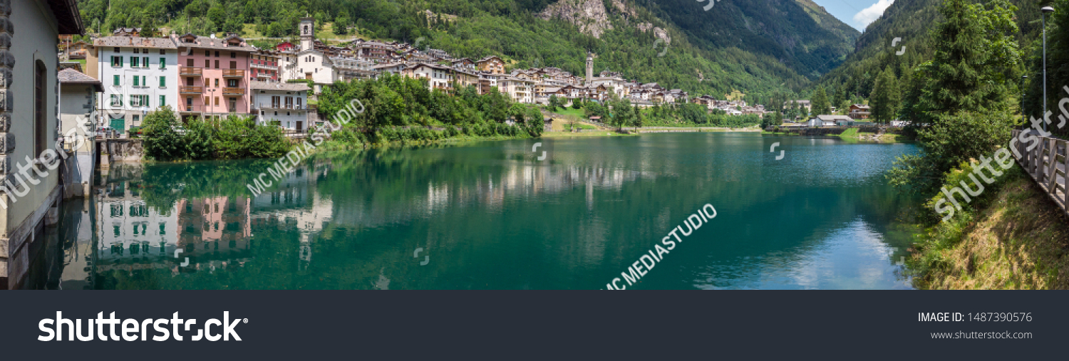 Carona. Bergamo, Orobie, Italian Alps, Italy. Landscape at the artificial lake and the village. Summer time #1487390576