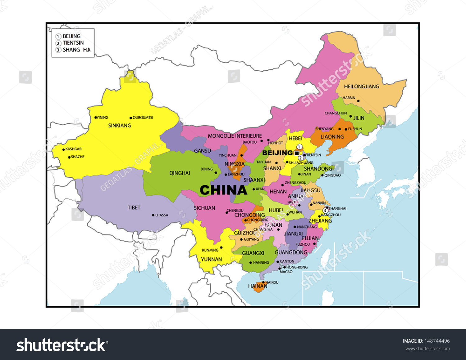 Administrative map of China - Royalty Free Stock Photo 148744496 ...