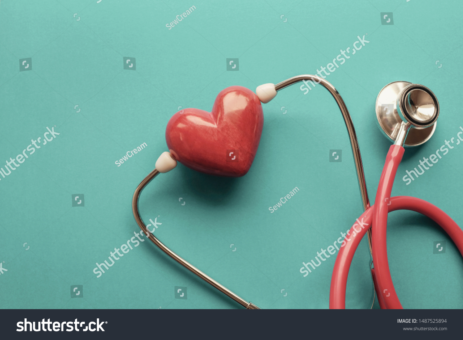 Red heart with stethoscope, heart health,  health insurance concept, World heart day, world health day, cardiovascular, hypertension concept #1487525894