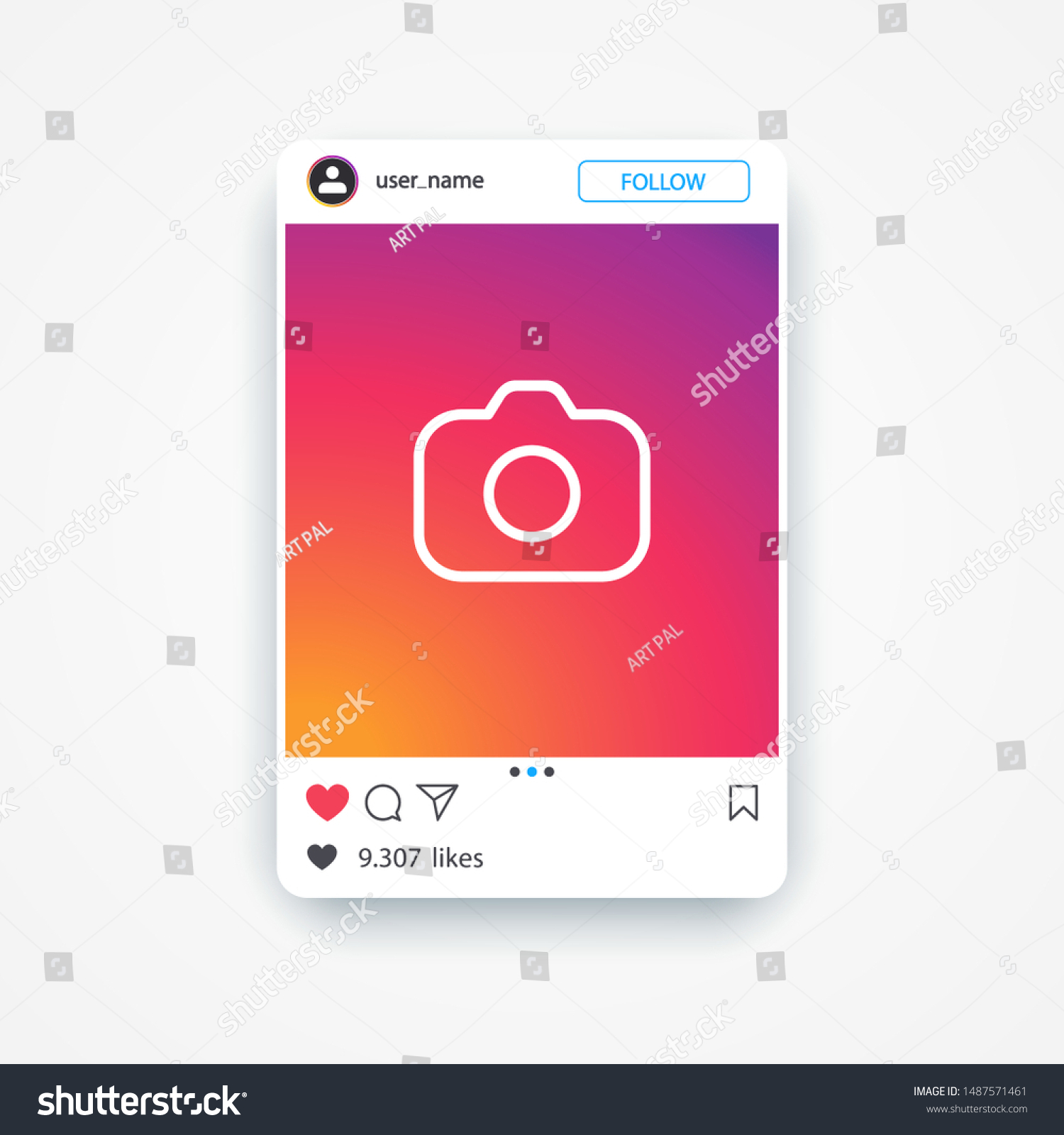 Template social media instagram photo frame with colorful abstract background and photo camera, mockup post. Social media instagram content, concept. Vector illustration. EPS 10 #1487571461