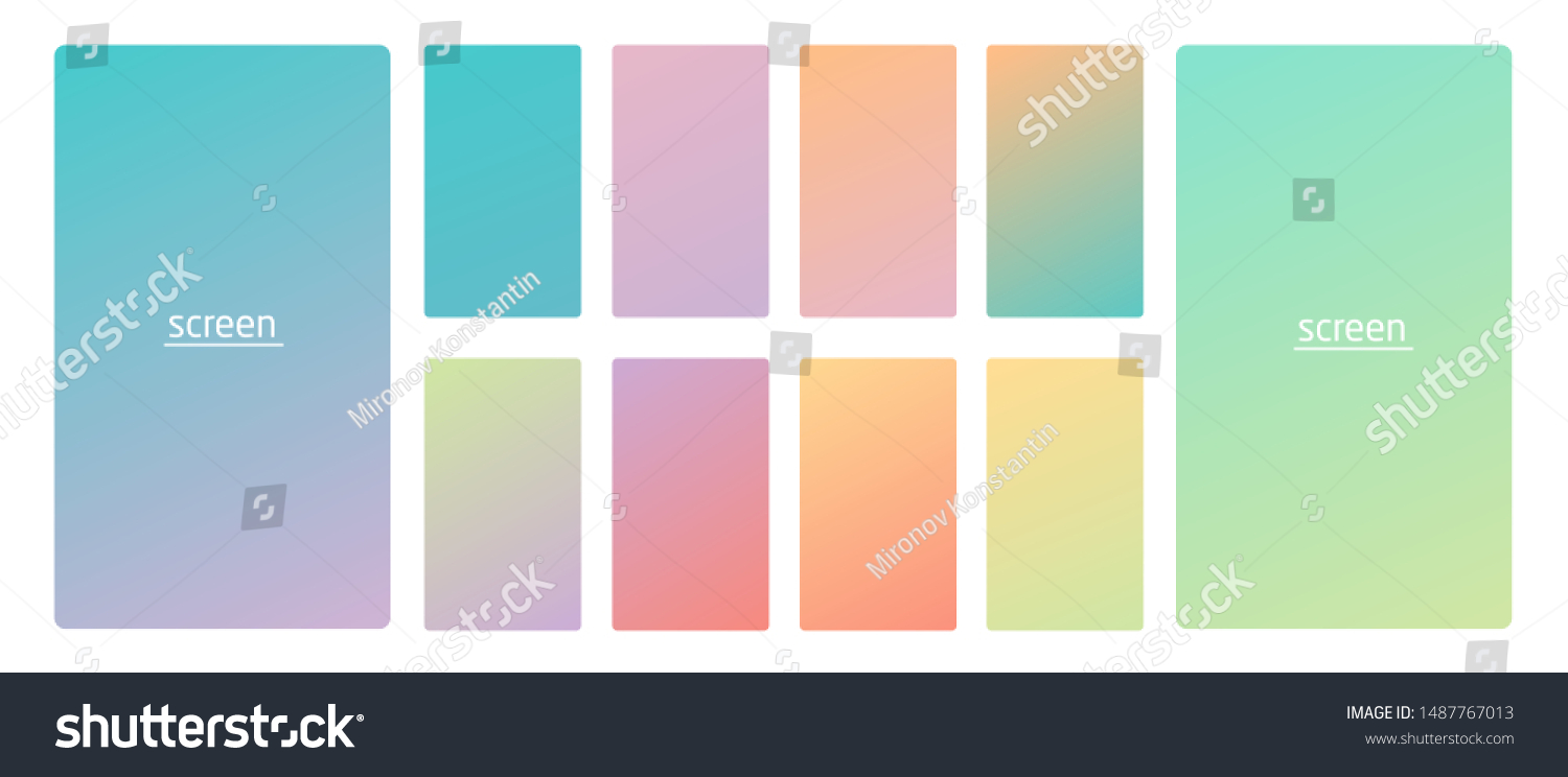 Vibrant and soft pastel gradient smooth color background set for devices, pc and modern smartphone screen soft pastel color backgrounds vector ux and ui design illustration. #1487767013