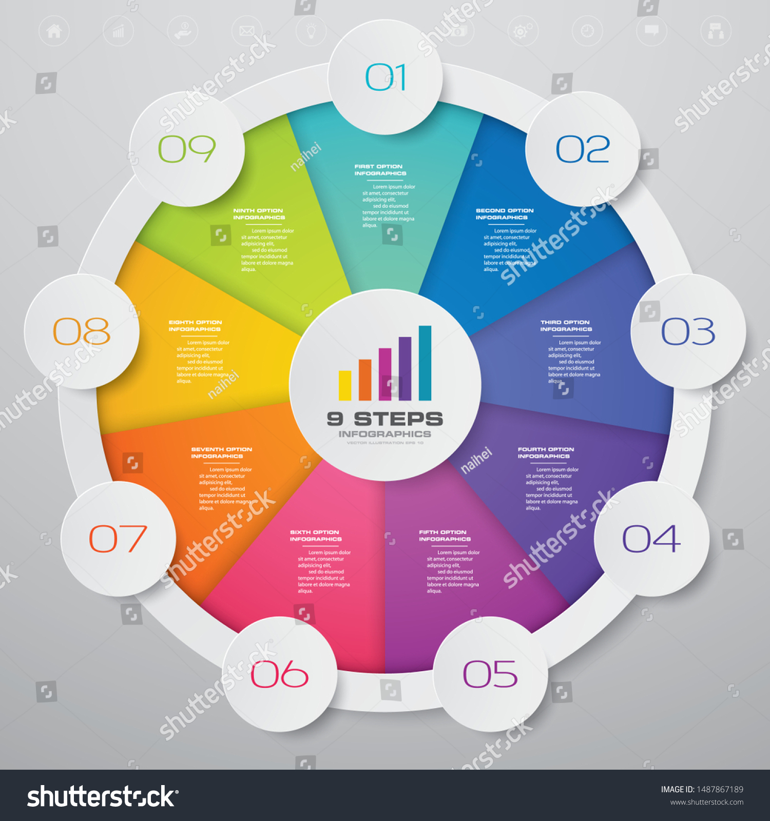 9 steps cycle chart infographics elements for - Royalty Free Stock ...
