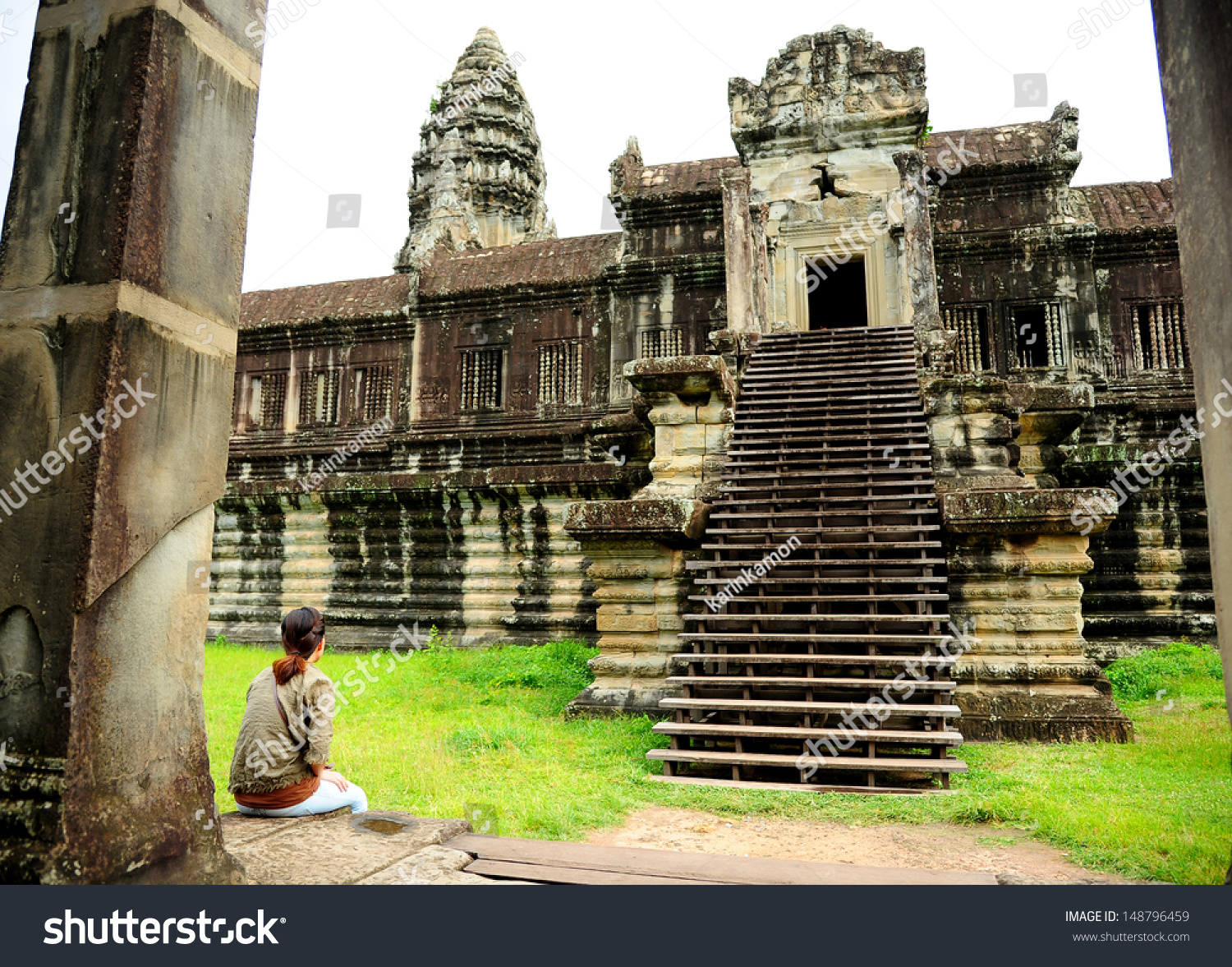 Lonely Girl in Angkor Wat Temple, Cambodia  #148796459