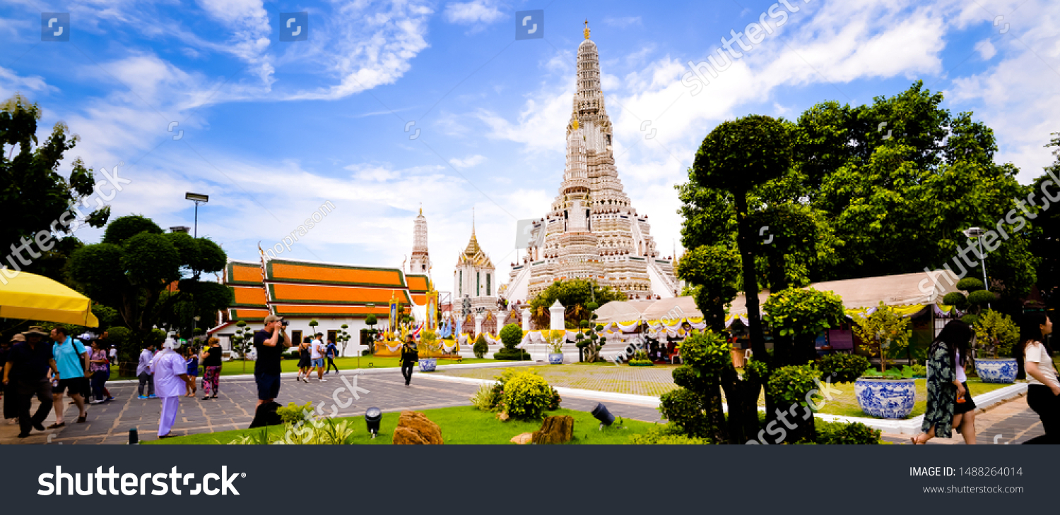 Bangkok,Thailand - July,17,2019 :Pagoda at Wat Arun temple, One of the famous temple in Thailand , This temple has many foreign visitors visiting each day, Bangkok , Thailand. #1488264014