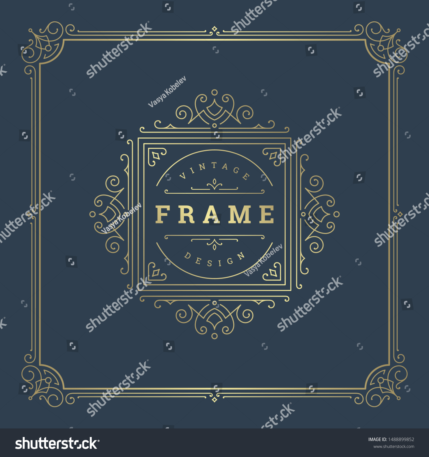 Vintage flourishes ornament swirls lines frame template vector illustration victorian ornate border for greeting cards, wedding invitations, advertising or other design and place for text. #1488899852