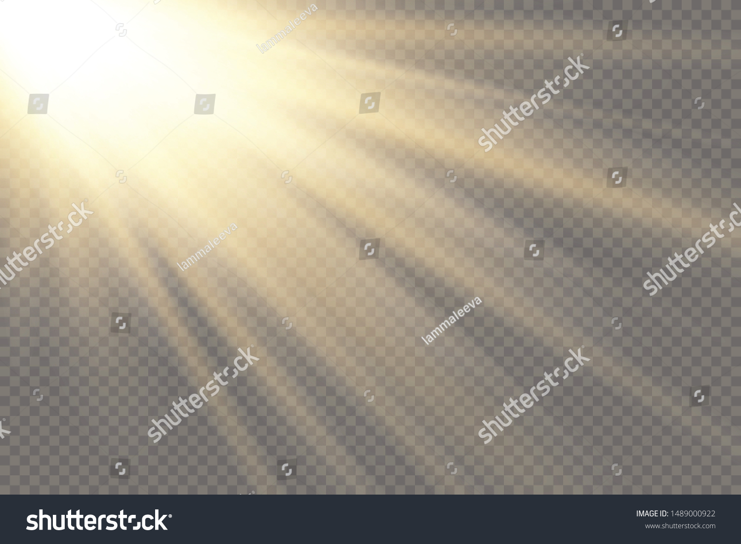Vector transparent sunlight special lens flash light effect.front sun lens flash. Vector blur in the light of radiance. Element of decor. Horizontal stellar rays and searchlight. #1489000922