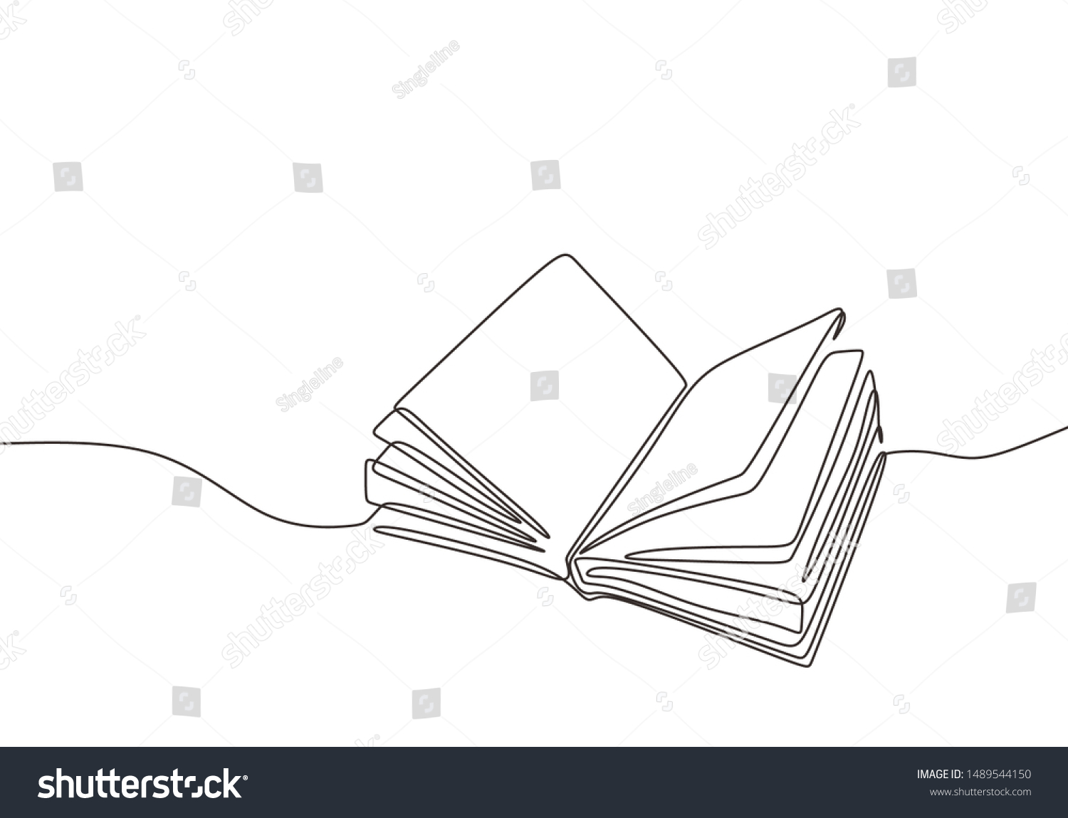 Continuous one line drawing open book with flying pages. Vector illustration education supplies back to school theme. #1489544150