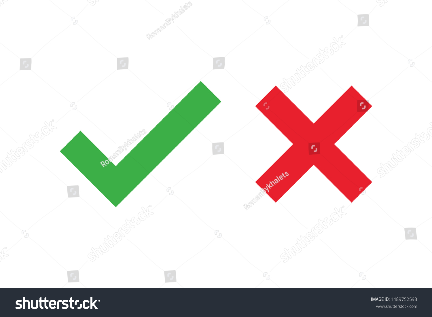Checkmark cross on white background. Isolated vector sign symbol. Checkmark icon set. Checkmark right symbol tick sign. Flat vector icon. Test question. EPS 10 #1489752593
