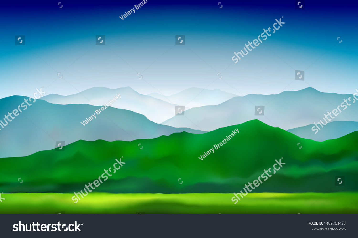 Green mountains hills and meadows landscape. Abstract nature background. Mountain landscape. Colorful background #1489764428