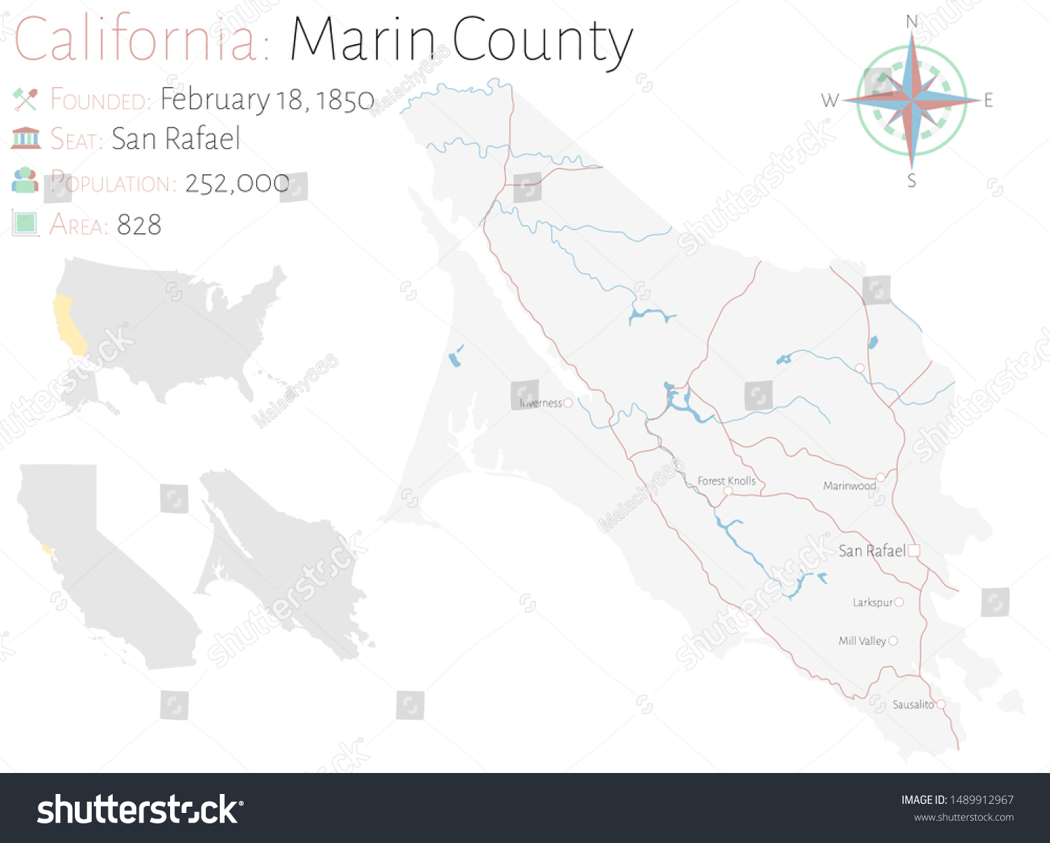 Large And Detailed Map Of Marin County In Royalty Free Stock Vector   Avopix 1489912967 